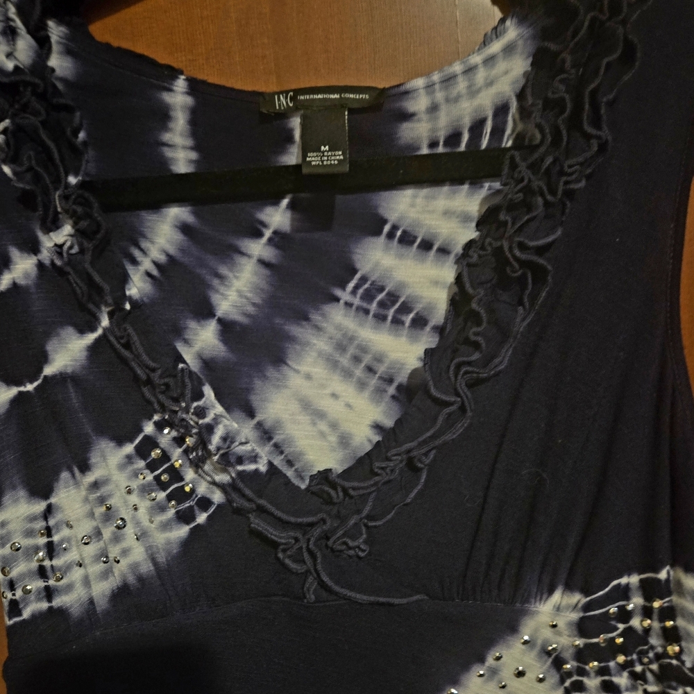 INC International Concepts Bluek and White Tie-Dye Midi Dress - Picture 2 of 8